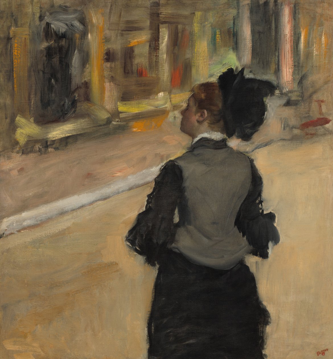 Kvinne sett bakfra besøk på et museum, ca. 1879-1885. av Edgar Degas