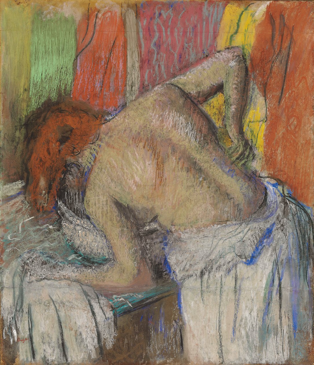 Kvinne som vasker ryggen; Femme s"epongeant le dos, ca. 1895 av Edgar Degas