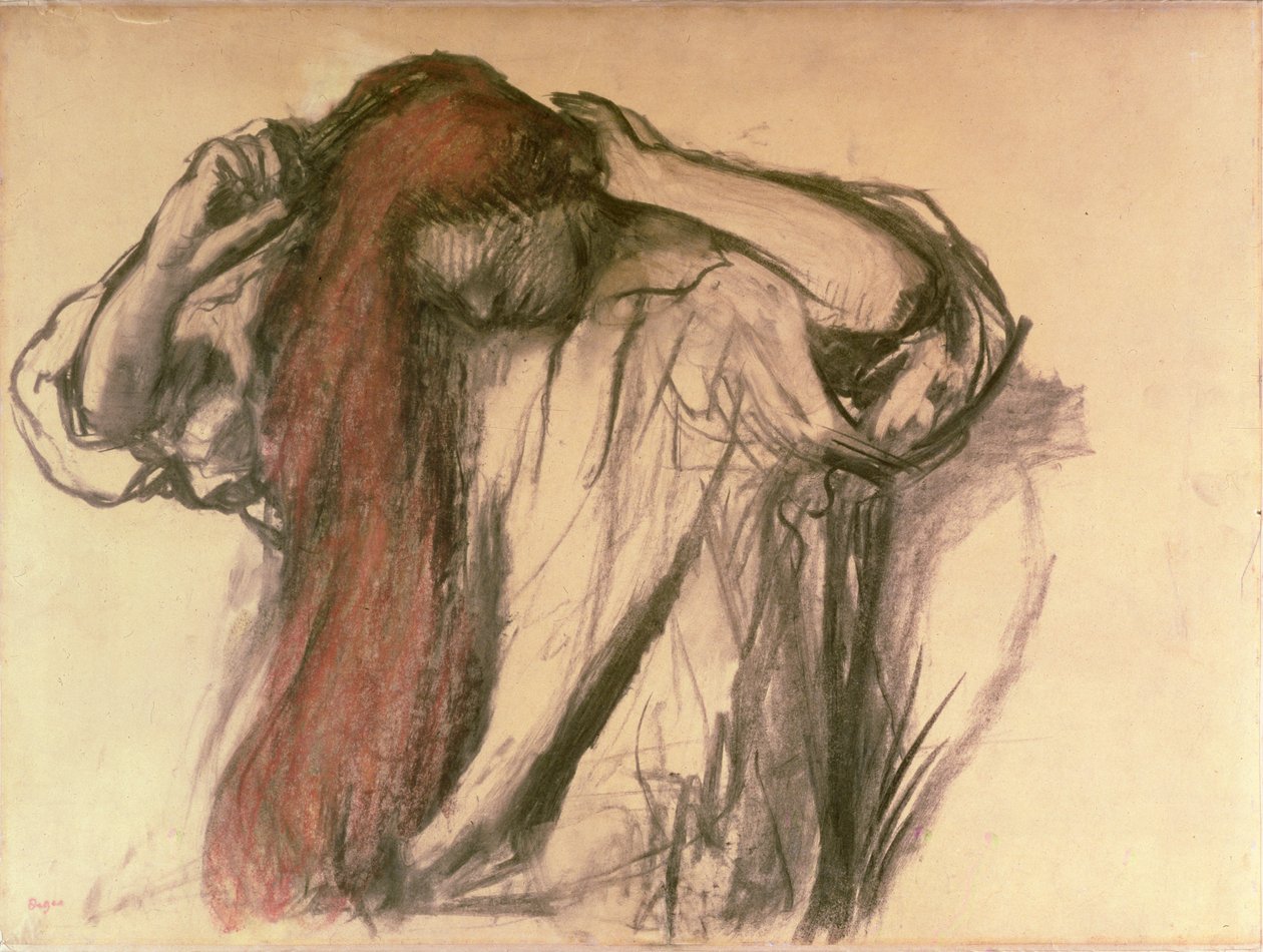Kvinne som gre håret (kull og pastell) av Edgar Degas