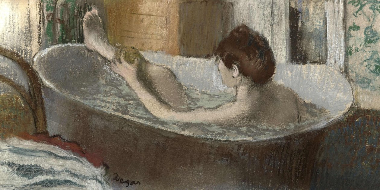 Kvinne i badet hennes, sponging her leg, 1883-1884 av Edgar Degas