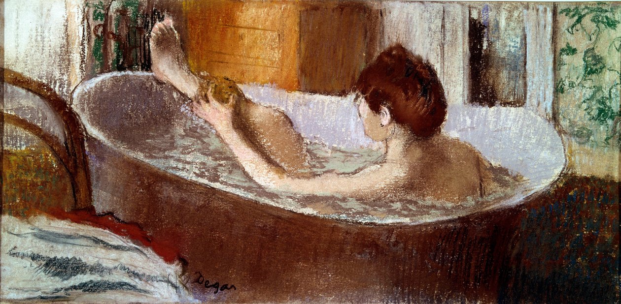 Kvinne i badekaret som svamper benet Pastell av Edgar Degas (1834-1917) 1883 Søn. 0,19x0,41 m Paris, musee d