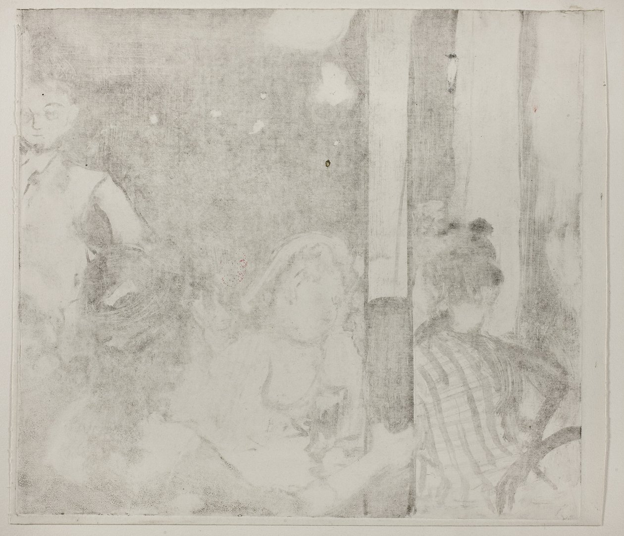 Kvinner foran en kafé, kveld, ca. 1877 (monotype beslektet på elfenbensvevet papir) av Edgar Degas