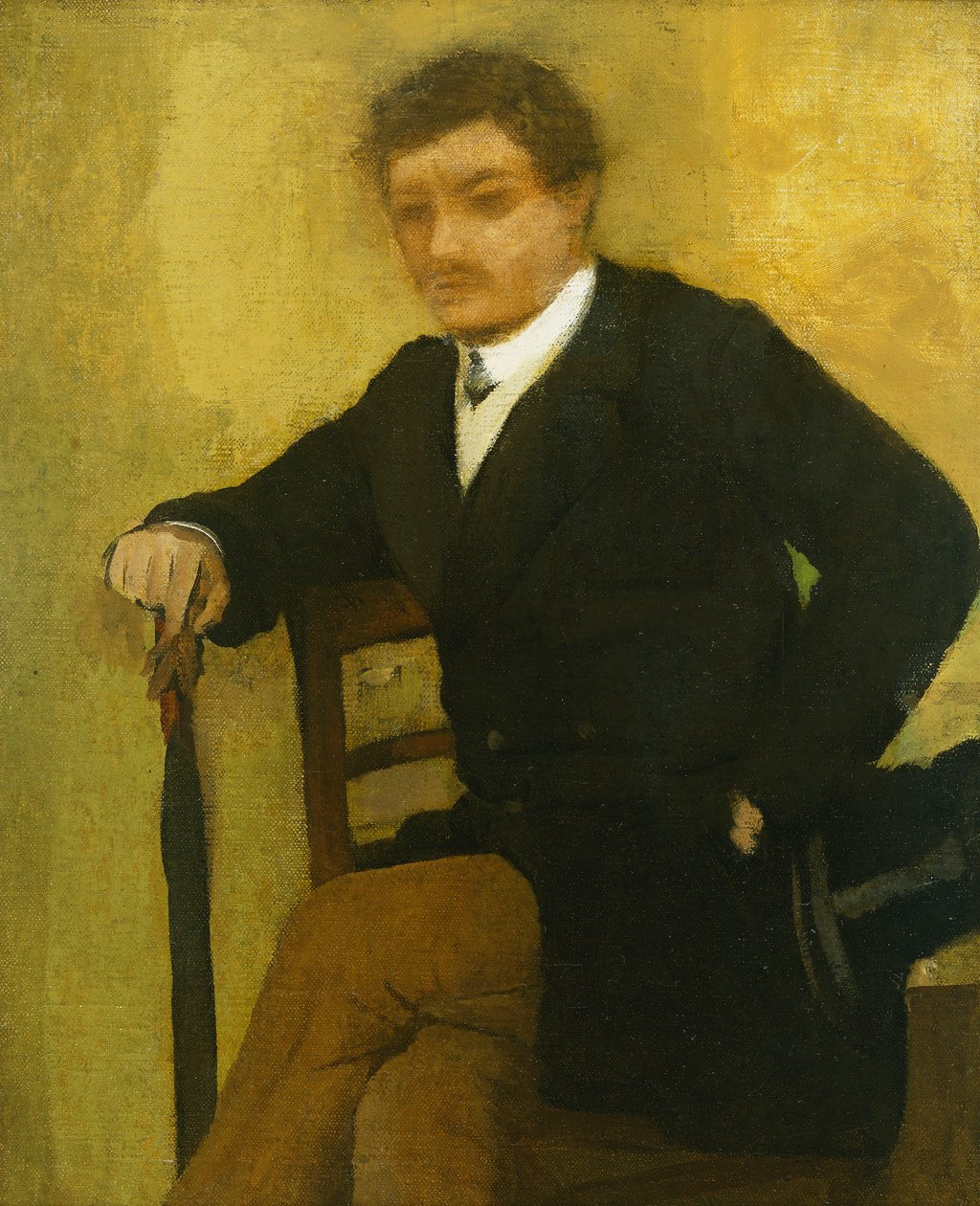 Ung mann sitter med jakke og paraply; Ung mann sitter med jakke og paraply, ca. 1864-1868 av Edgar Degas
