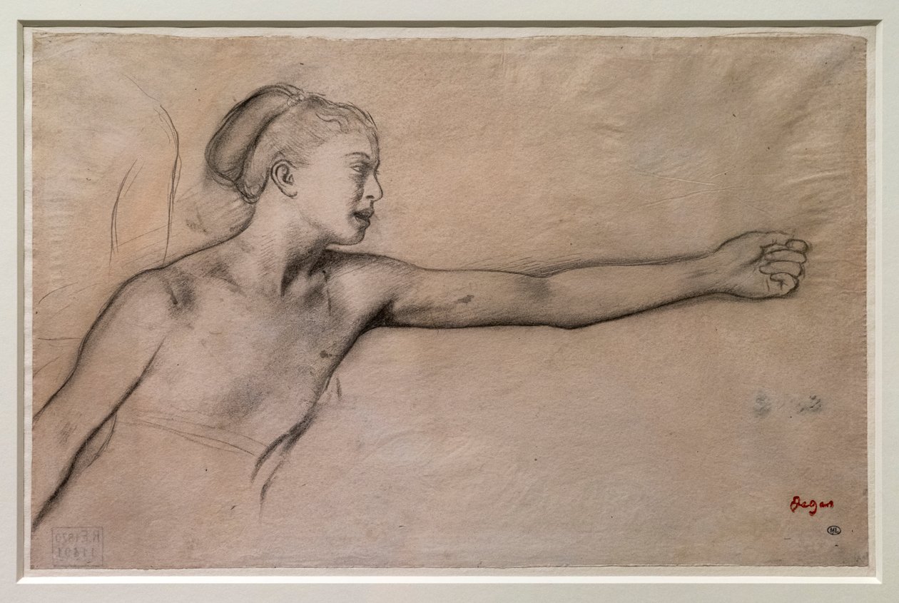 Ung spartansk jente (studie for "Little Spartan girls provosing boys"). Rundt 1860-1862. Svart blyant, grafitt, blander på kalkerpapir. av Edgar Degas