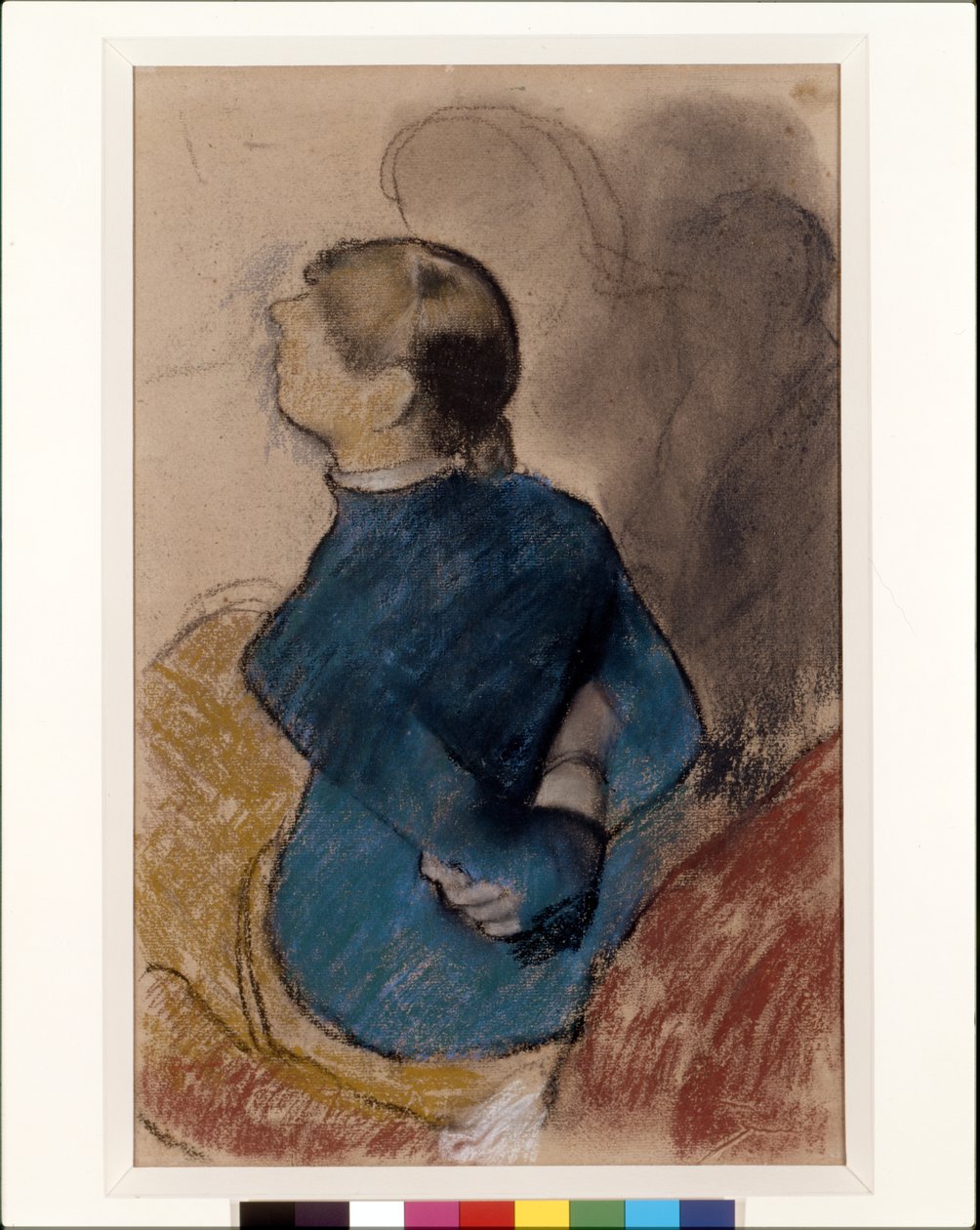 Ung kvinne i blått (pastell over kull på brunpapir) av Edgar Degas
