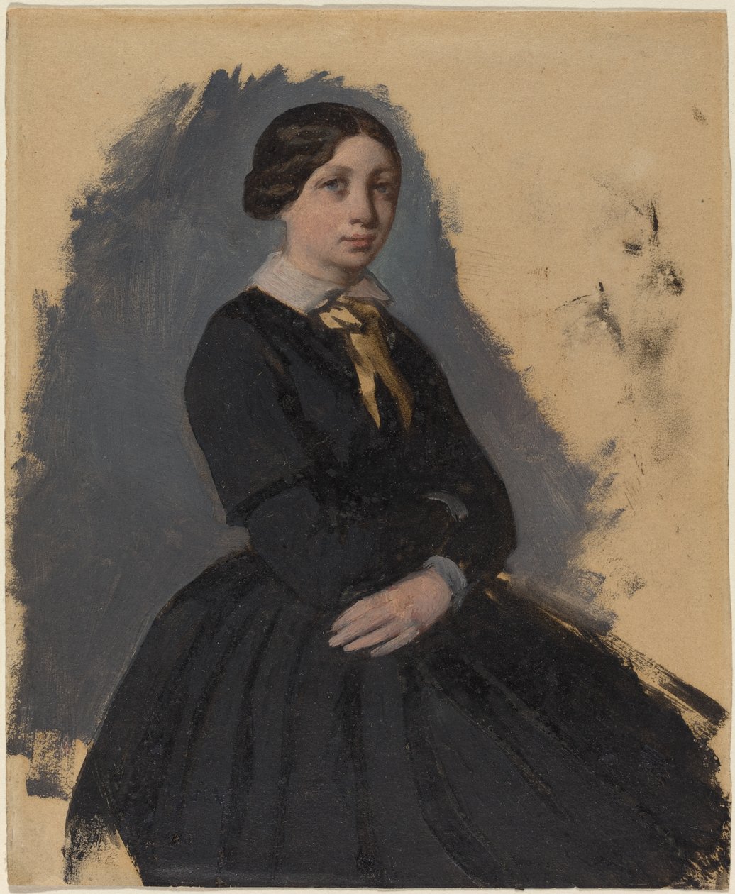 Ung kvinne i svart, 1861-5 (olje på vevd papir) av Edgar Degas