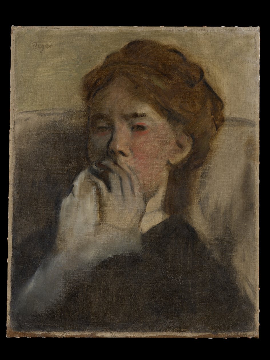 Ung kvinne med hånden over munnen av Edgar Degas