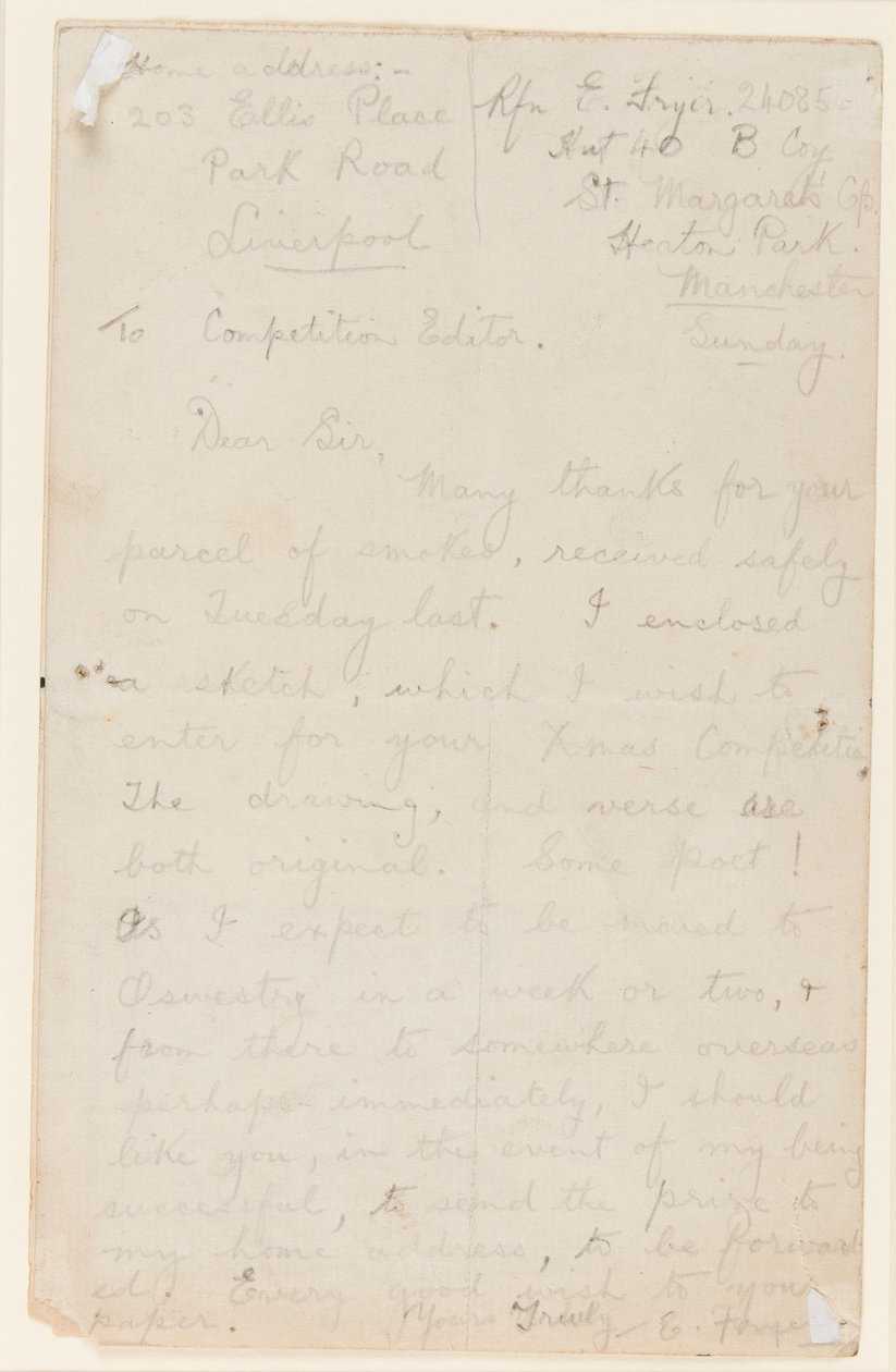 Brev til en aviskonkurranseredaktør, 1914-18 av Edgar Fryer