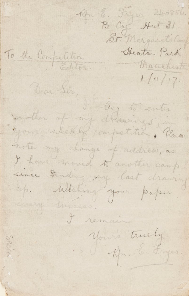 Brev til en aviskonkurranseredaktør, 1. november 1917 av Edgar Fryer