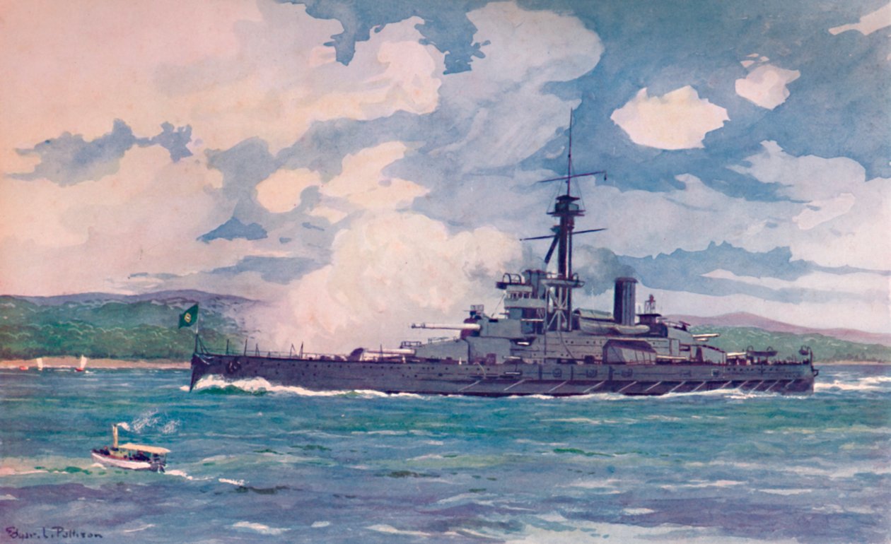 Den brasilianske Super-Dreadnought Minas Geraes nærmer seg Rio, 1914 av Edgar L. Pattison