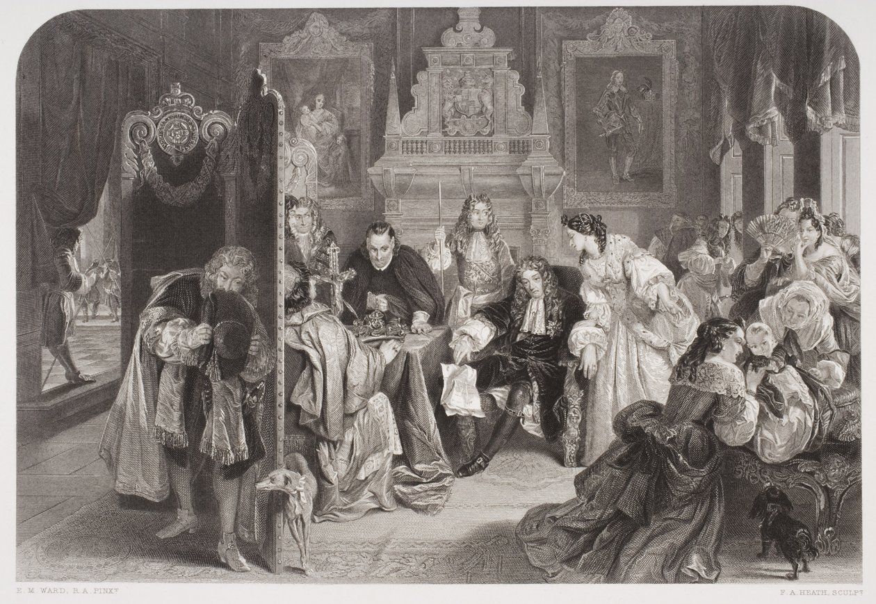 James II (1633-1701) mottar nyheter om landingen av prinsen av Orange, gravert av FA Heath av Edgar Melville Ward