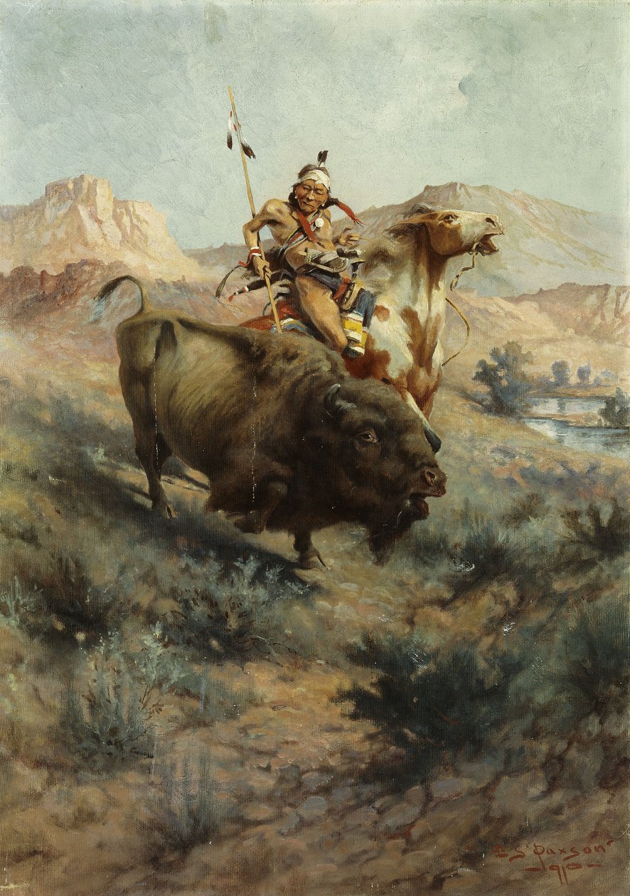 Indian og Buffalo, 1891 av Edgar Samuel Paxson