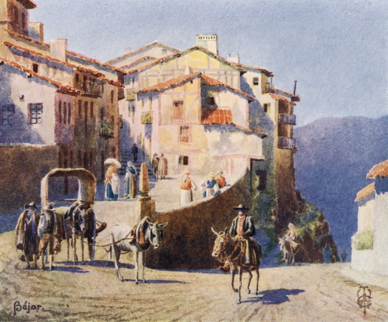 Nord-Spania: Bejar, An Approach to the Town (farge litho) av Edgar T. A. Wigram