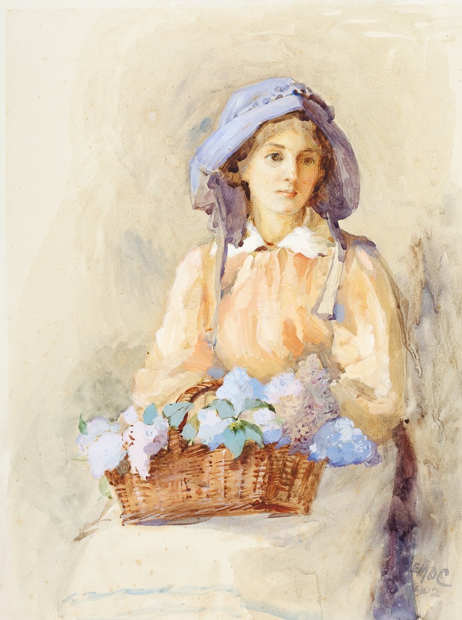 The Lilac Sunbonnet, 1902 (wc på papir) av Edith Mary Dorothy Collingwood