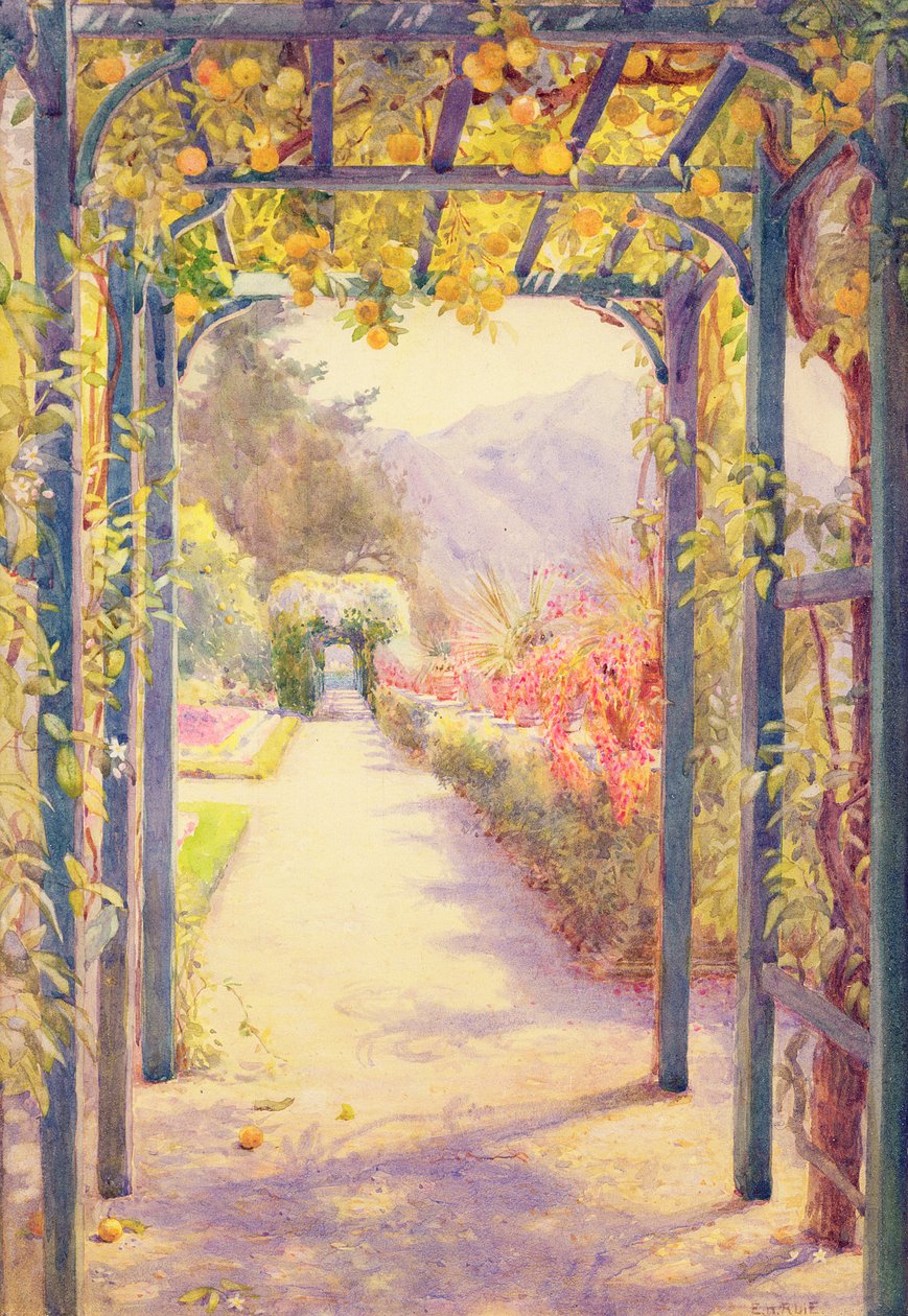 En italiensk pergola (akvarell på papir) av Edith Helena Adie