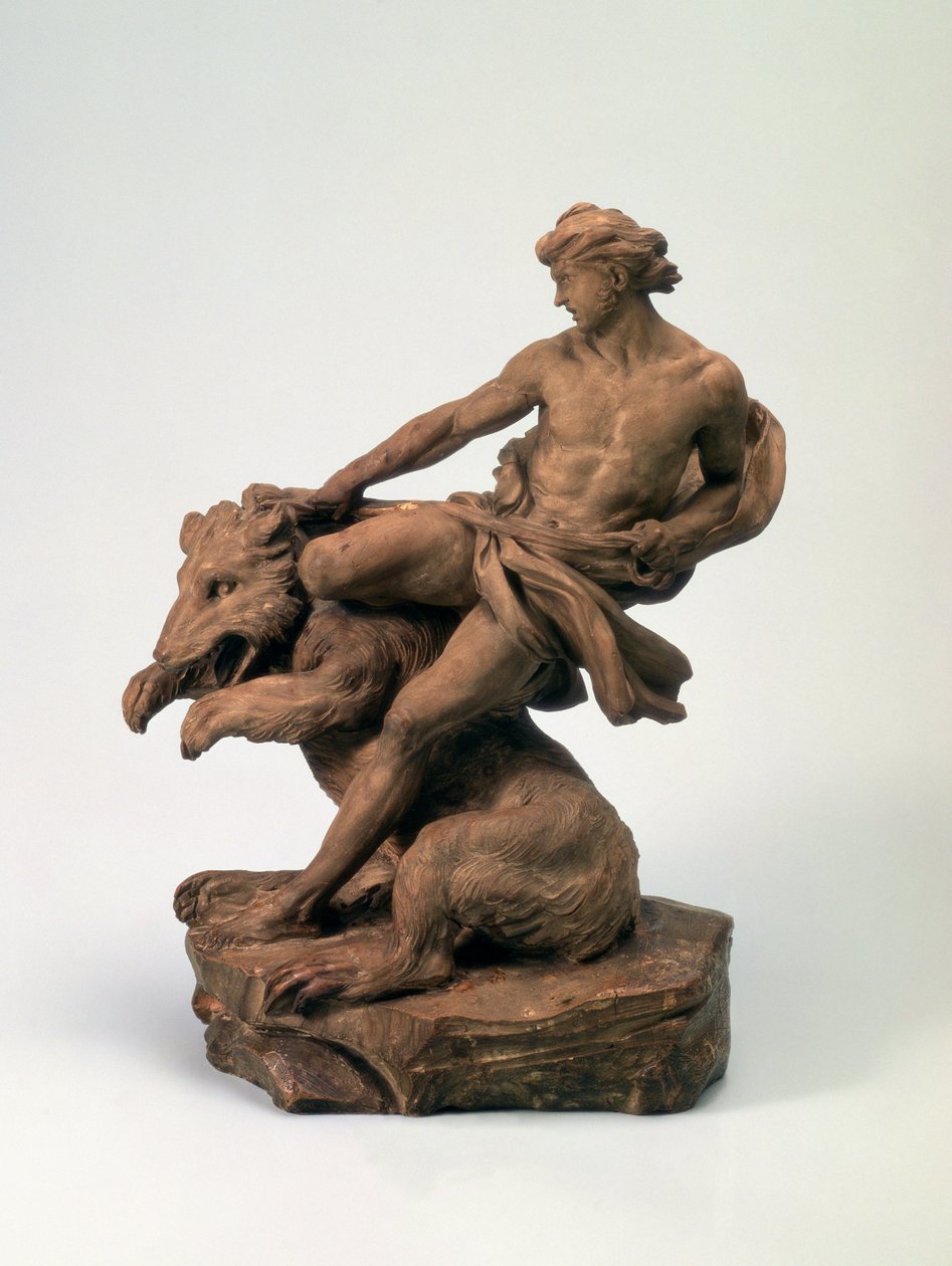 Atlet med en bjørn, 1735 (terrakotta) (par 73702) av Edmé Bouchardon