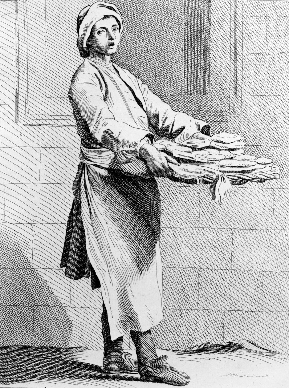Hot Pies, 1737, gravert av French School (1700-tallet) av Edmé Bouchardon