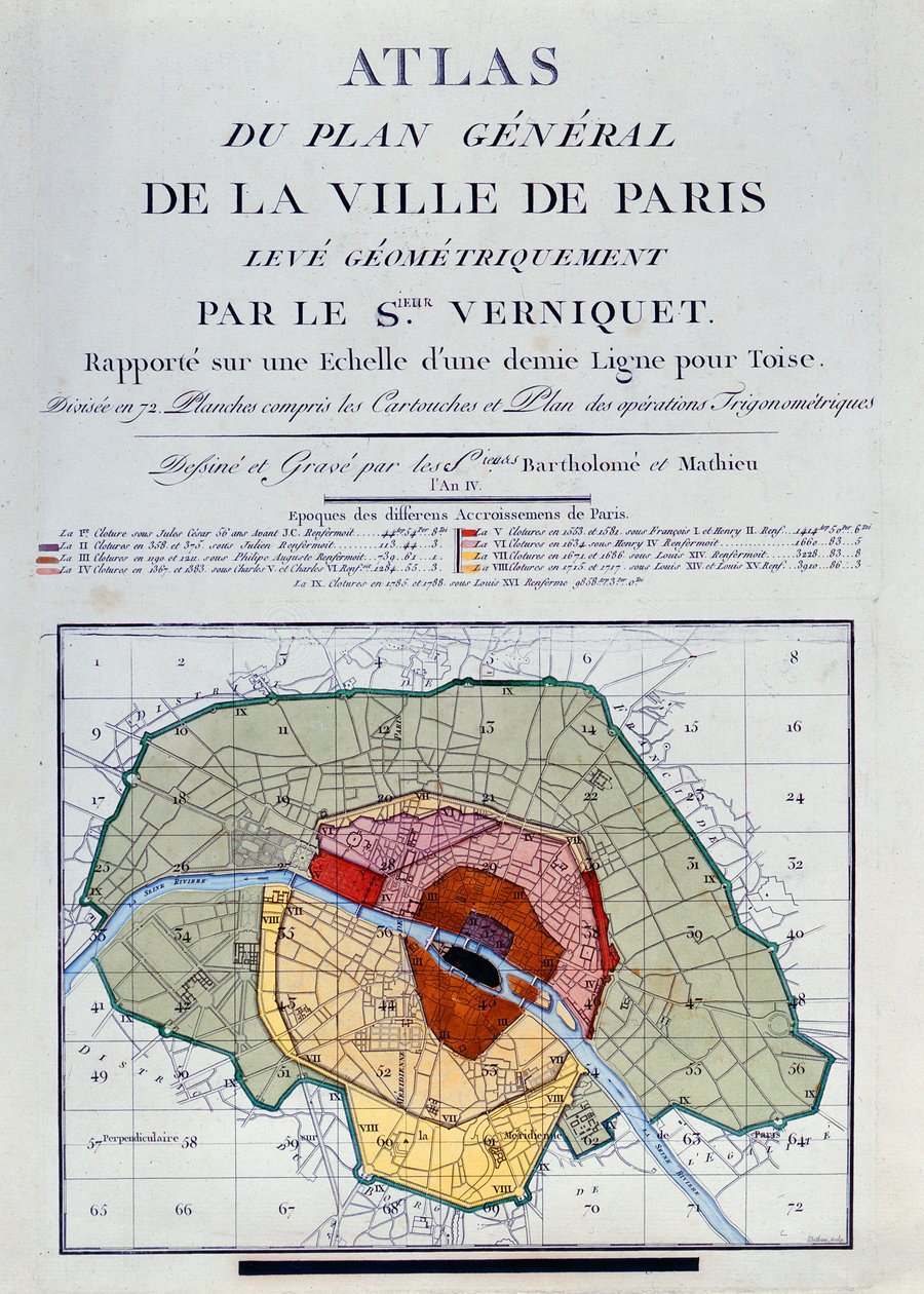 Atlas over hovedplanen for byen Paris, 1796 av Edme Verniquet