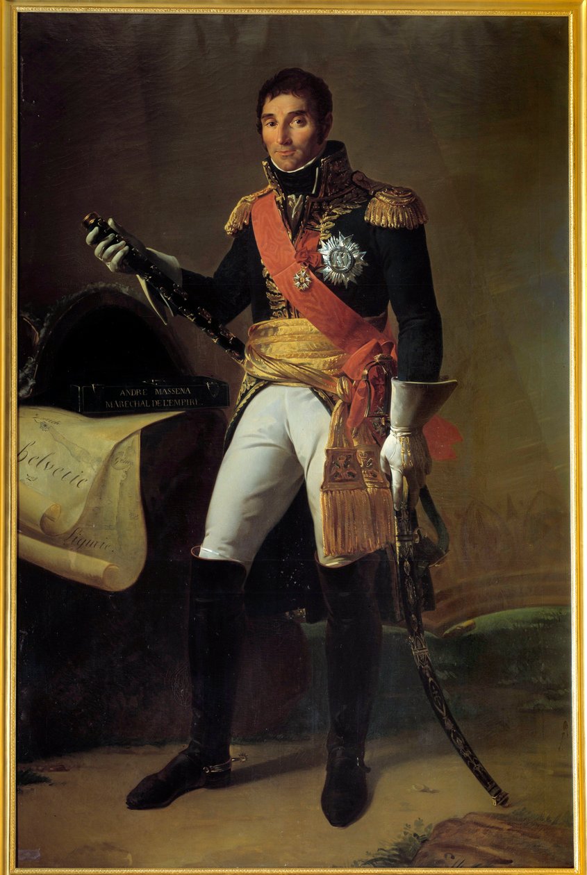 Portrett til fots av Andre Massena, hertugen av Rivoli (1756-1817), Prince of Essling, Marechal of Empire Maleri av Edme Adolphe Fontaine (1814-1878) 1800-talls søn. 2,15x1,4m av Edme Adolphe Fontaine