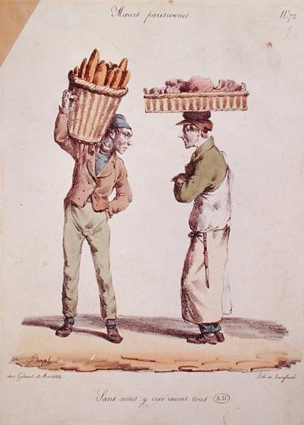 Karikatur av to unge håndverkere som snakker, plate nummer 72 fra 