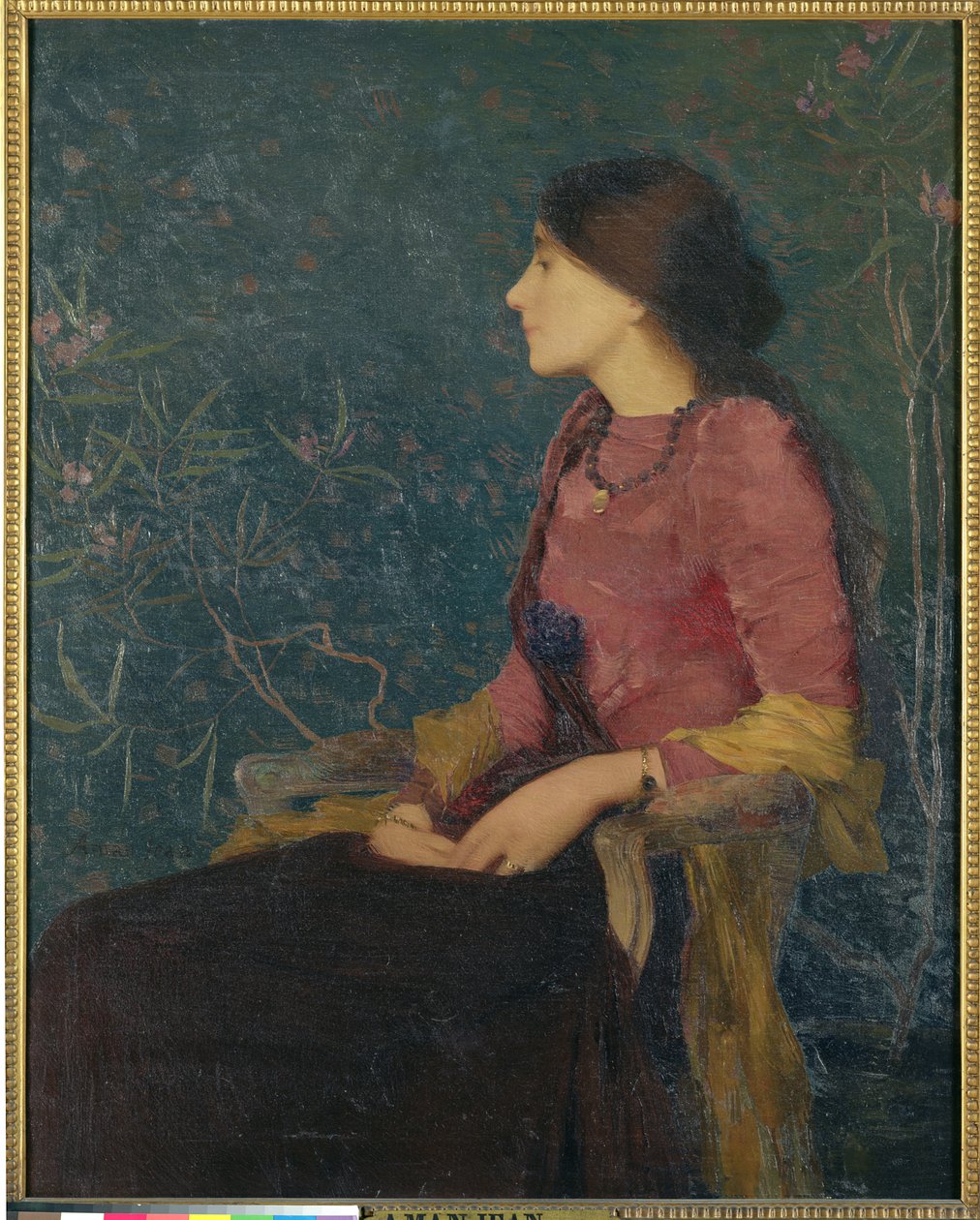 Sittende portrett av Thadee-Caroline Jacquet, senere Madame Aman-Jean, før 1892 av Edmond François Aman Jean