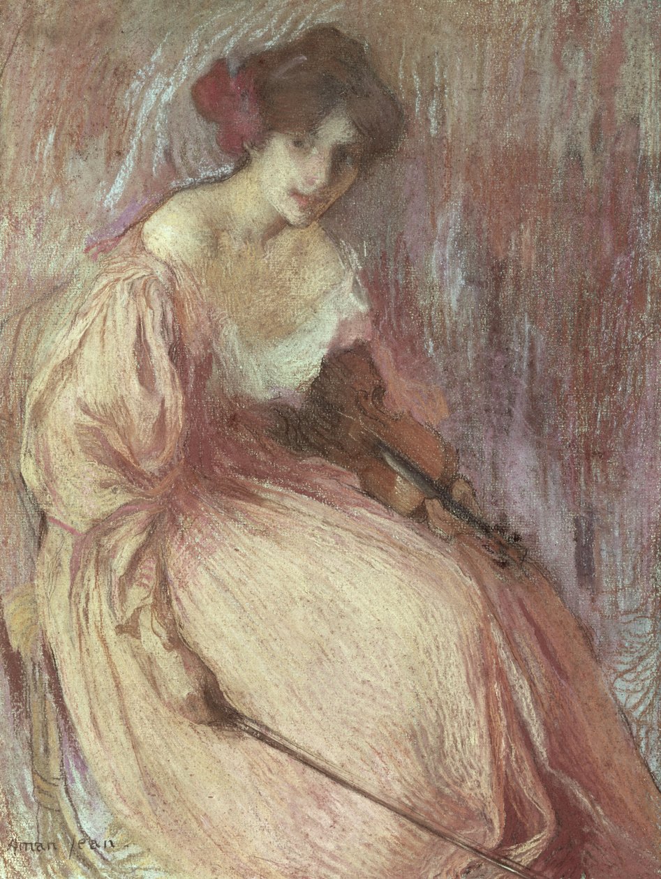 Den unge fiolinisten (pastell på papir) av Edmond François Aman Jean