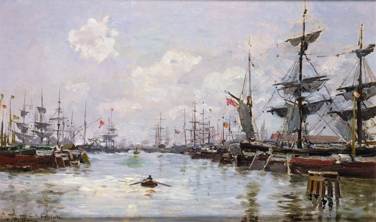 The Port (olje på lerret på panel) av Edmond Petitjean