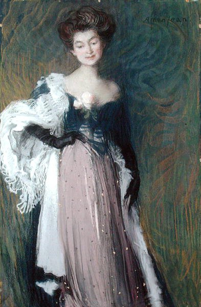 Ung kvinne med en rose (olje på lerret) av Edmond François Aman Jean