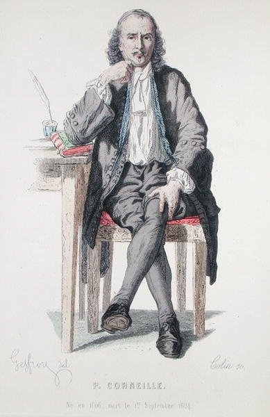 Portrett av Pierre Corneille (1606-84), frontispice for en utgave av Corneilles komplette verk av Edmond A.F. (after) Geffroy