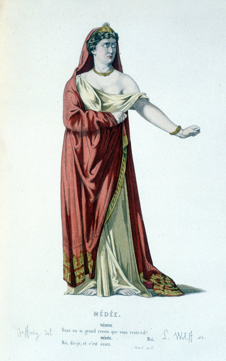 Karakteren til Medee i tragedien Medee - Full Theatre: (Samling av skuespill av Corneille) tegning av Geffroy, gravering av L. Wolff - red. Laplace, Sanchez et Cie, Paris 1884 av Edmond Aime Florentin Geffroy