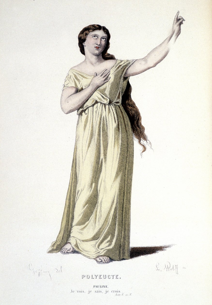 Karakteren til Pauline i tragedien Polyeucte martyr - Full Theatre: (Samling av skuespill av Corneille) tegning av Geffroy, gravering av L. Wolff - red. Laplace, Sanchez et Cie, Paris 1884 av Edmond Aime Florentin Geffroy