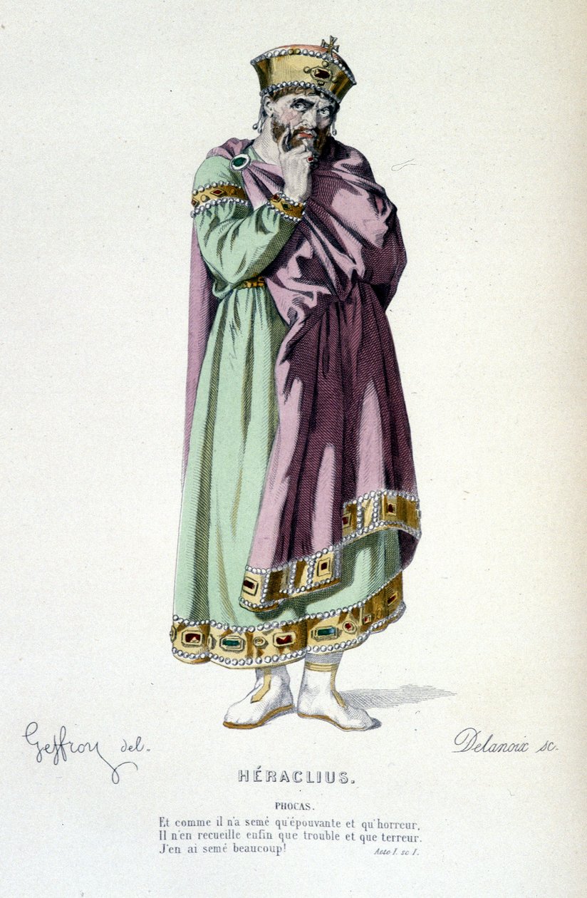 Karakteren til Phocas i tragedien Heraclius - Full Theatre: (Samling av skuespill av Corneille) tegning av Geffroy, gravering av Delanoix - red. Laplace, Sanchez et Cie, Paris 1884 av Edmond Aime Florentin Geffroy