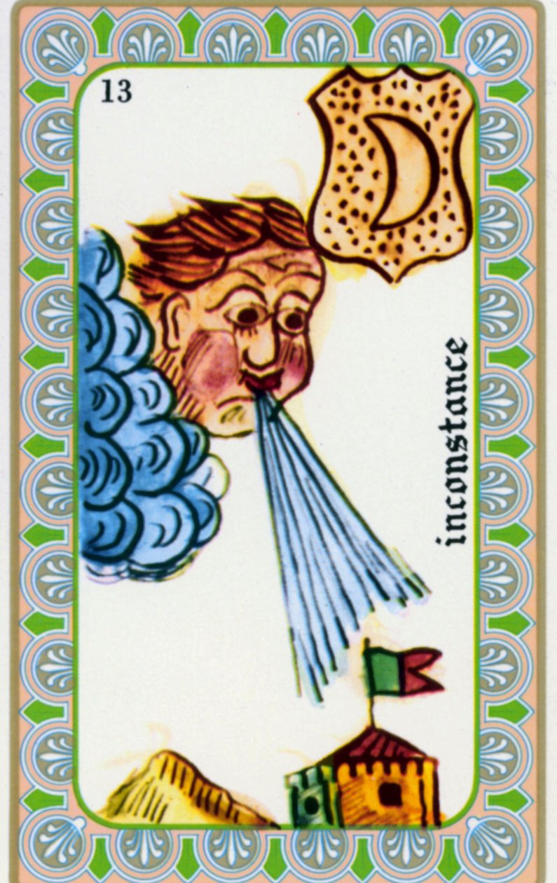 tarot av magus Belline tegnet av Edmond Billaudot c. 1845 og gitt til klarsynte Belline for nyutgivelse: kort av ustadigheten: vinden blåser av Edmond Billaudot