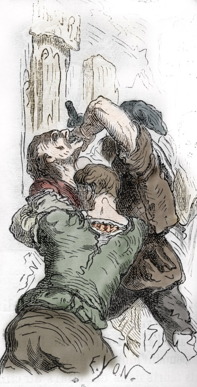 Svartedauden: slakting av jøder, 1348, illustrasjon fra "Histoire-populaire-de-France" av Charles Lahure, 1866 av Edmond Charles Yon