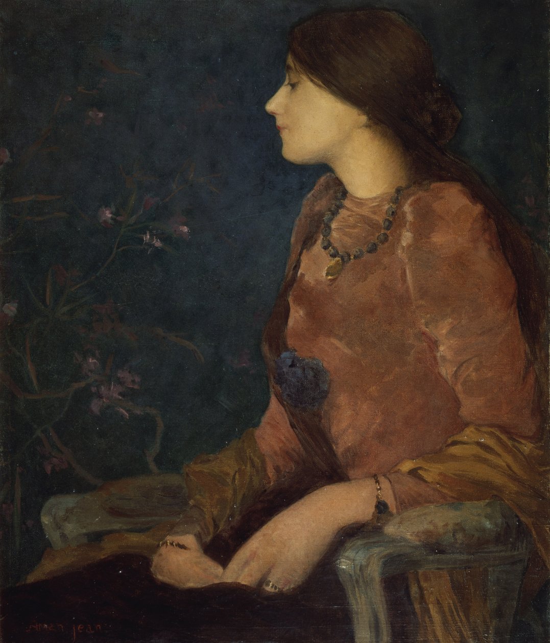 Ettertenksom dame, sittende (olje på lerret) av Edmond François Aman Jean