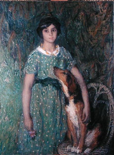 Ung jente med en hund av Edmond François Aman Jean