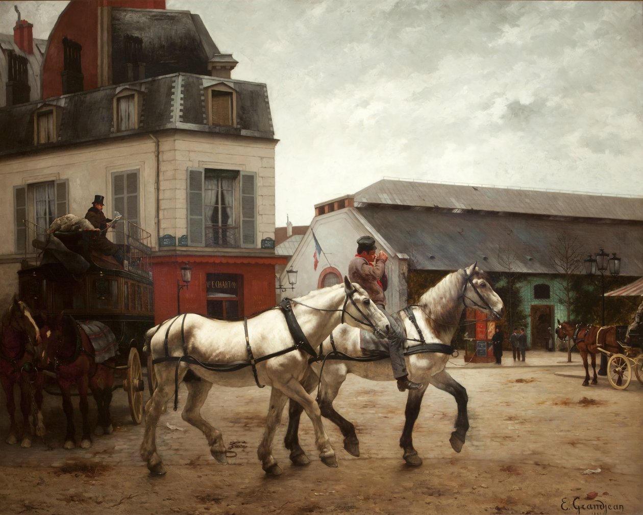 En bussholdeplass på Place de Passy av Edmond Georges Grandjean