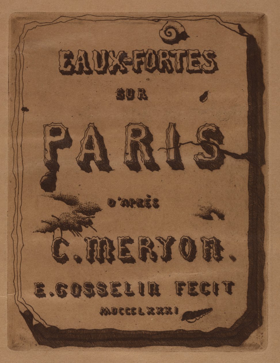 Tittel på etsningene om Paris: Omslag, 1871. av Edmond Gosselin