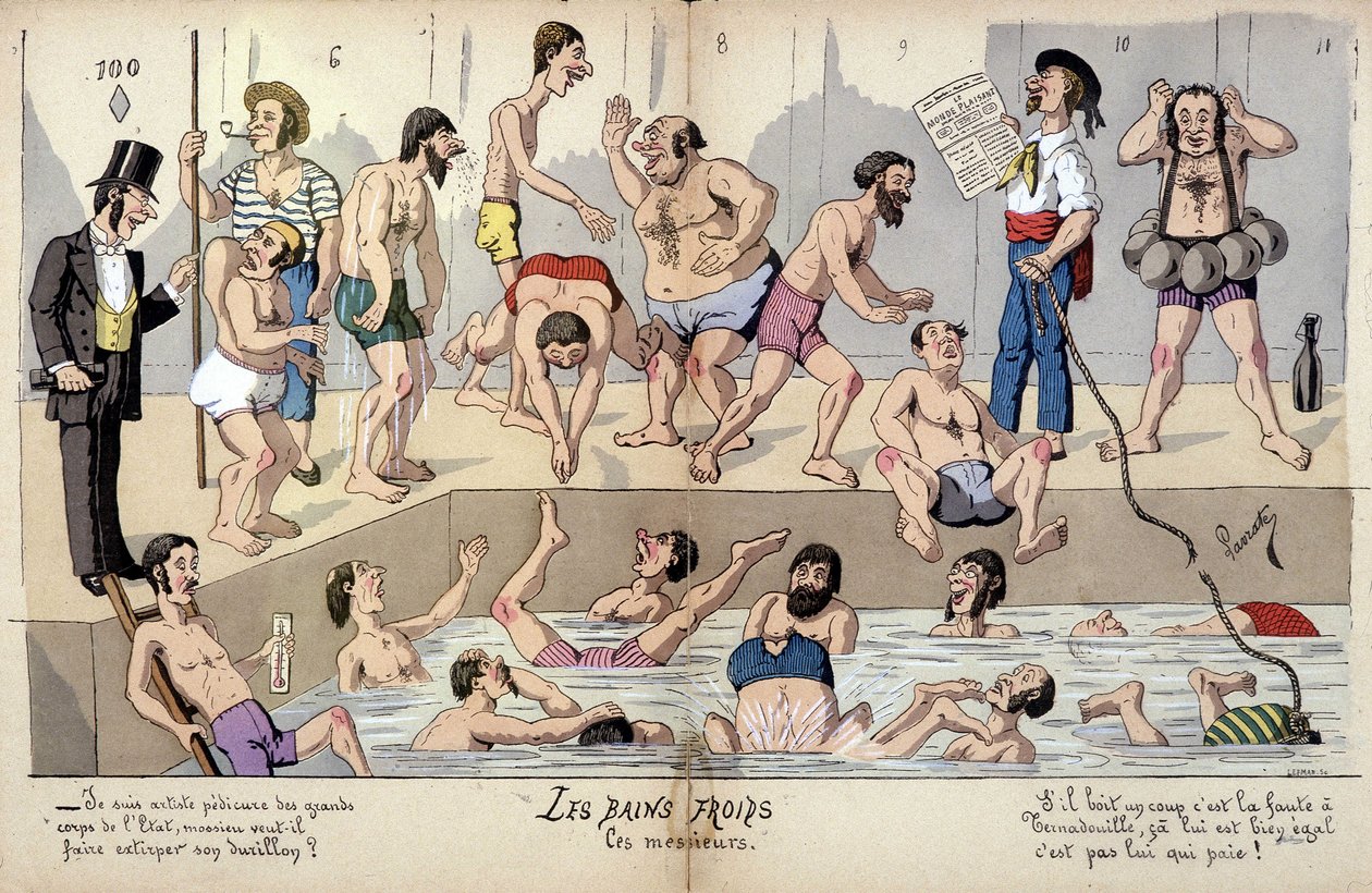Tegneserie om det franske samfunnet av Lavrate: offentlige bad av Edmond Lavrate