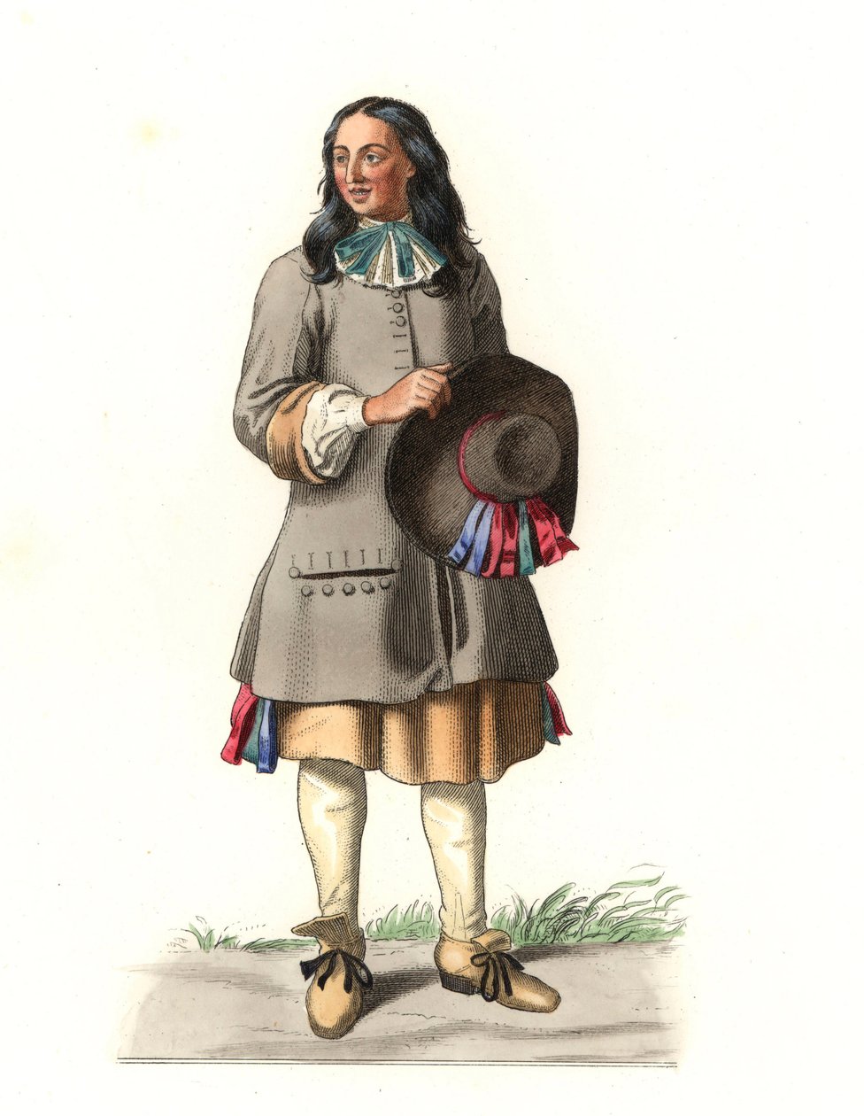 Fransk bonde fra 1600-tallet, etter en gravering fra 1679, av Jean Saint Jean - Litografi av en illustrasjon av Edmond Lechevallier-Chevignard (1825-1902), fra "Costumes historiques des 16e av Edmond Lechevallier Chevignard