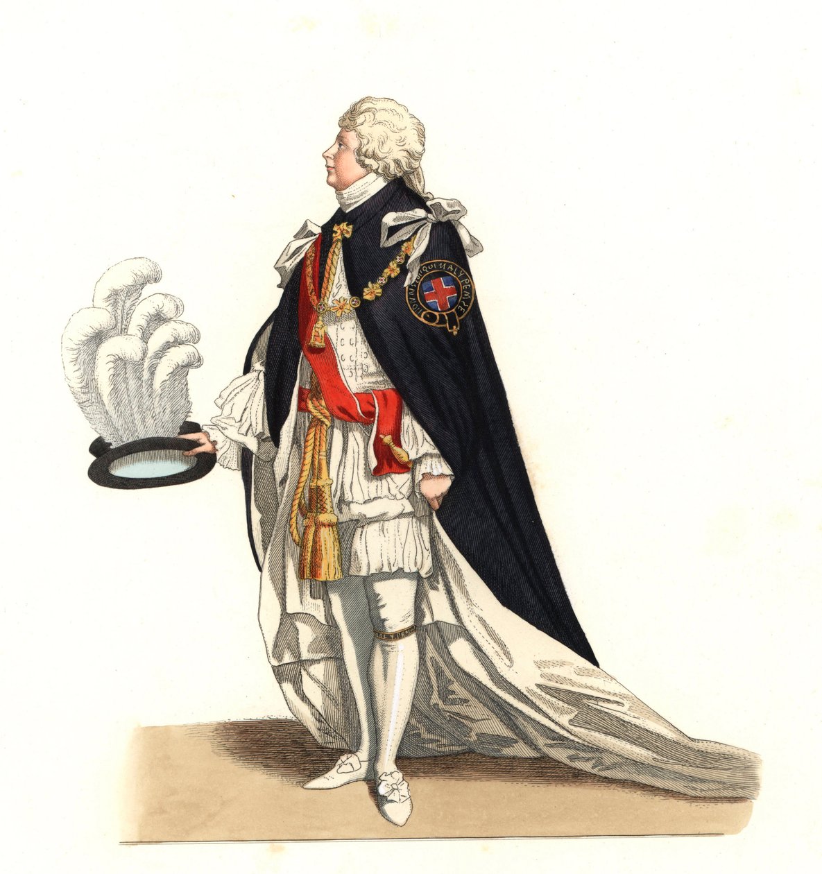 George Frederic Auguste (1727-1760), Prince of Wales, England 1700-tallet - Litografi basert på en illustrasjon av Edmond Lechevallier-Chevignard (1825-1902), fra "Costumes historiques des 16th av Edmond Lechevallier Chevignard