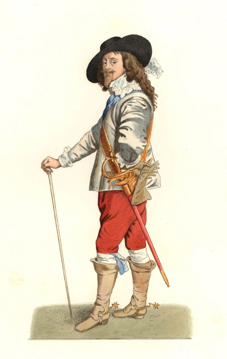 Kong Charles I av England (1600-1649), basert på et portrett av 1635 av Antonie Van Dyck (1599-1641) - Litografi av en illustrasjon av Edmond Lechevallier-Chevignard (1825-1902), fra "Costumes historiques des 16e av Edmond Lechevallier Chevignard