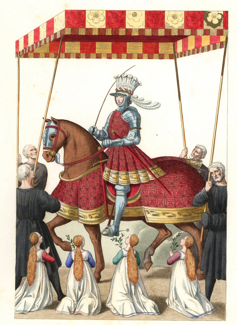 Kong Louis XII av Frankrike (1462-1515), etter en miniatyr av Jean Marot (eller Desmarets, ca. 1450-ca. 1526) - Litografi fra en illustrasjon av Edmond Lechevallier-Chevignard (1825-1902), fra "historiske kostymer fra det 16. av Edmond Lechevallier Chevignard