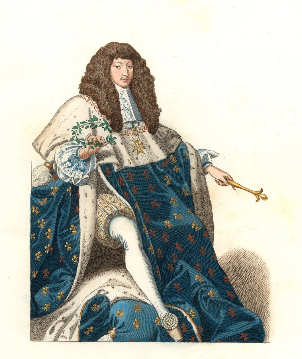 Den unge kong Louis XIV av Frankrike (1638-1715), etter en paeinture av Musee de Blois (Frankrike) - Litografi etter en illustrasjon av Edmond Lechevallier-Chevignard (1825-1902), fra "Costumes historiques des 16th av Edmond Lechevallier Chevignard