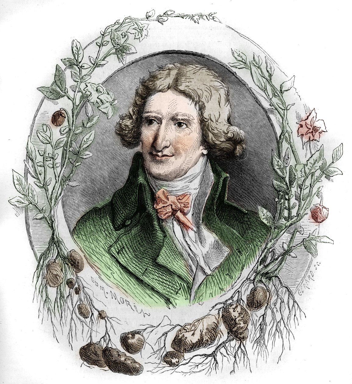Portrett av Antoine Augustin Parmentier (1737–1813), fransk militærfarmasøyt og agronom. Gravering av Edmond Morin av Edmond Morin