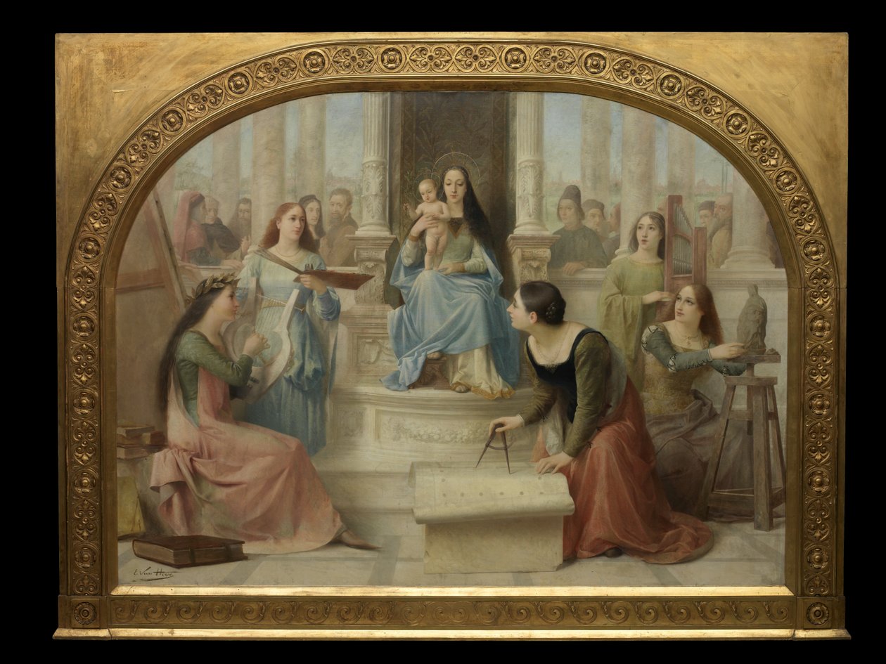 The Virgin Inspiring the Arts (olje på lerret) av Edmond Theodor van Hove