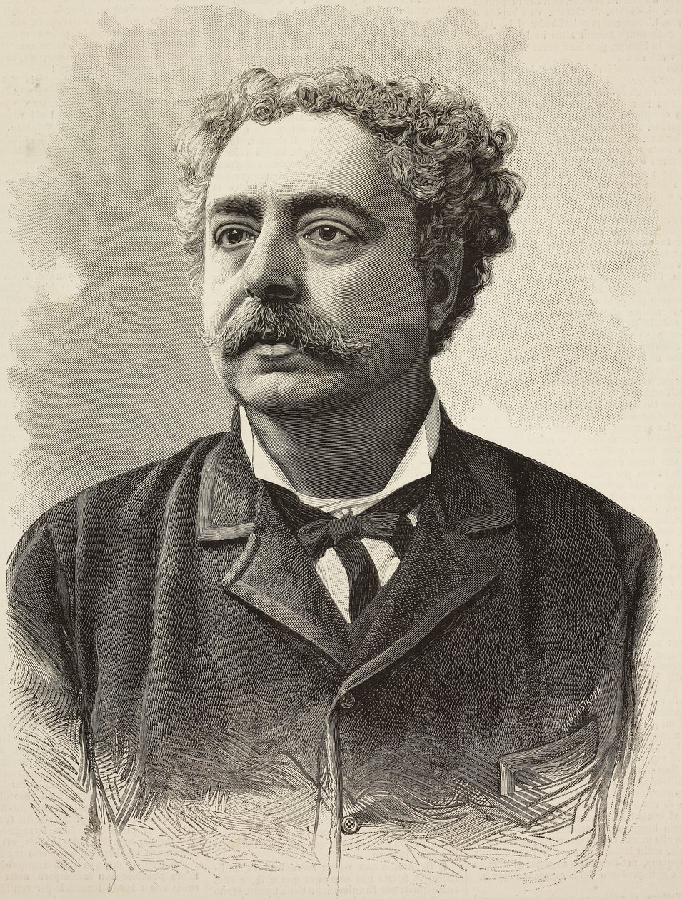Portrett av Edmondo De Amicis (1846-1908), italiensk forfatter, gravering av E Mancastroppa fra fotografi av Schemboche fra L