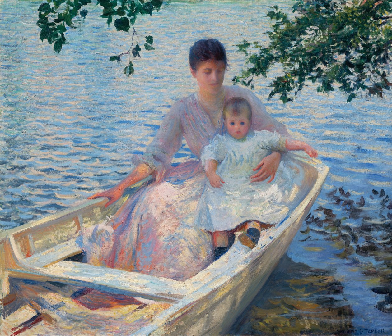 Mor og barn i en båt av Edmund Charles Tarbell