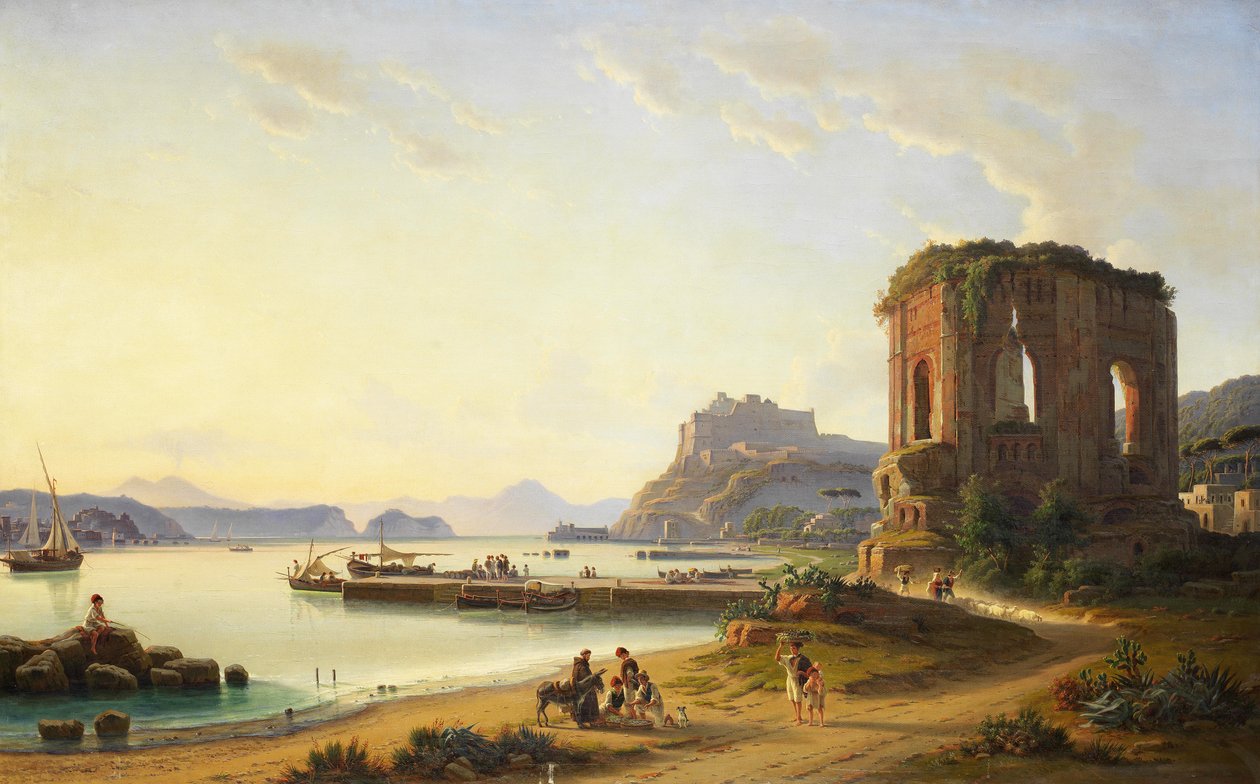 Utsikt over Golfo di Pozzuolo med den gamle havnen og slottet av Edmund Hottenroth