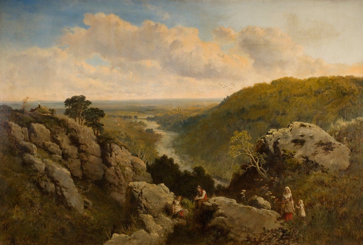 En utsikt over bryggen nær Pateley Bridge, Yorkshire av Edmund John Niemann